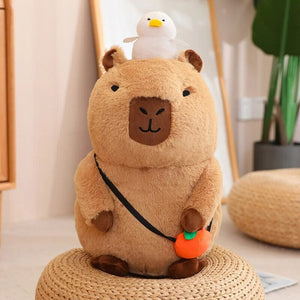 Fluffy Sleepy Capybara with Orange Plushie-Enchanted peach