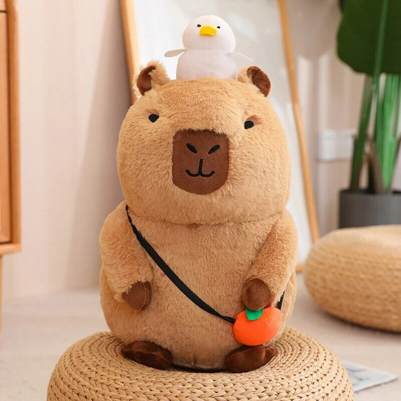 Fluffy Sleepy Capybara with Orange Plushie-Enchanted peach