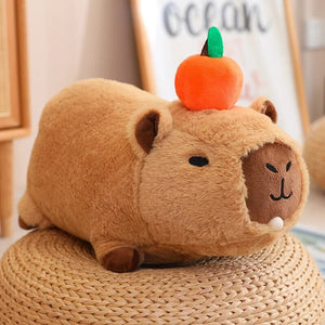 Fluffy Sleepy Capybara with Orange Plushie-Enchanted peach