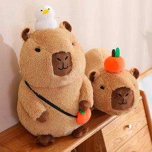 Fluffy Sleepy Capybara with Orange Plushie-Enchanted peach