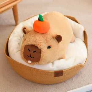 Fluffy Sleepy Capybara with Orange Plushie-Enchanted peach