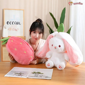 Fluffy Strawberry Carrot Bunny Zip Up Plushie-Enchanted peach