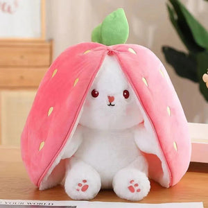 Fluffy Strawberry Carrot Bunny Zip Up Plushie-Enchanted peach