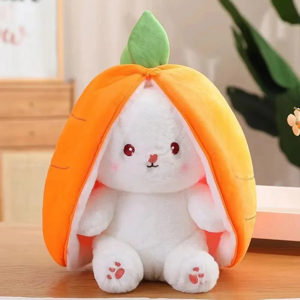 Fluffy Strawberry Carrot Bunny Zip Up Plushie-Enchanted peach