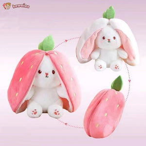 Fluffy Strawberry Carrot Bunny Zip Up Plushie-Enchanted peach