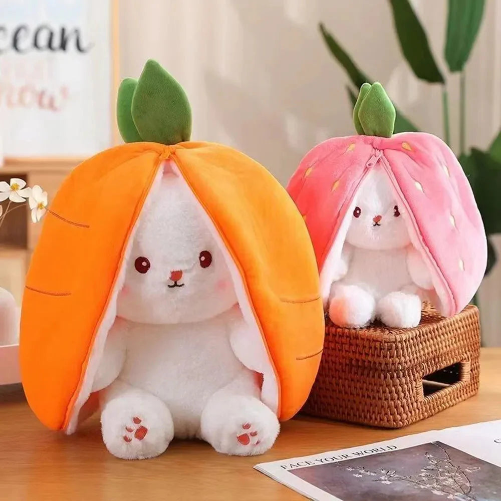 Fluffy Strawberry Carrot Bunny Zip Up Plushie-Enchanted peach