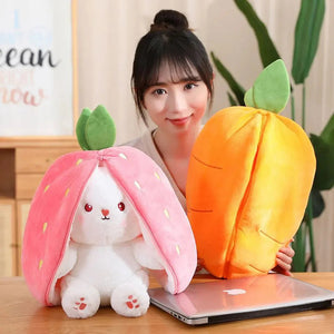 Fluffy Strawberry Carrot Bunny Zip Up Plushie-Enchanted peach