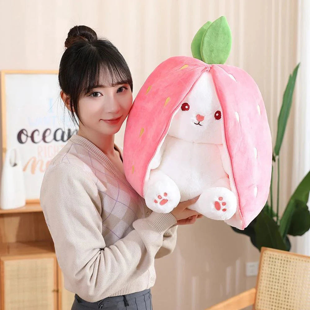 Fluffy Strawberry Carrot Bunny Zip Up Plushie-Enchanted peach