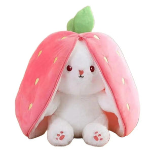 Fluffy Strawberry Carrot Bunny Zip Up Plushie-Enchanted peach