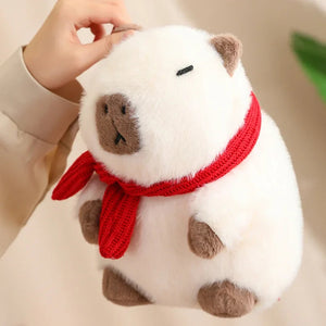 Fluffy White Brown Capybara with Scarf Plushie-Enchanted peach