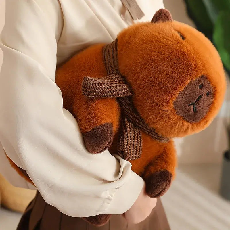 Fluffy White Brown Capybara with Scarf Plushie-Enchanted peach