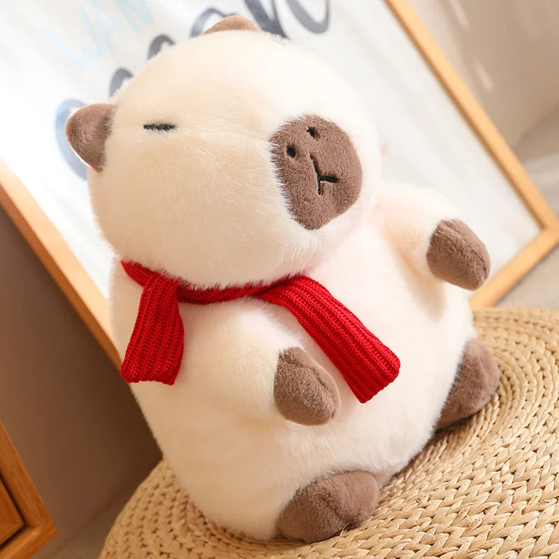 Fluffy White Brown Capybara with Scarf Plushie-Enchanted peach