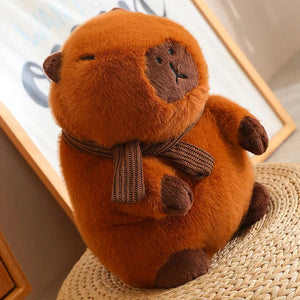 Fluffy White Brown Capybara with Scarf Plushie-Enchanted peach