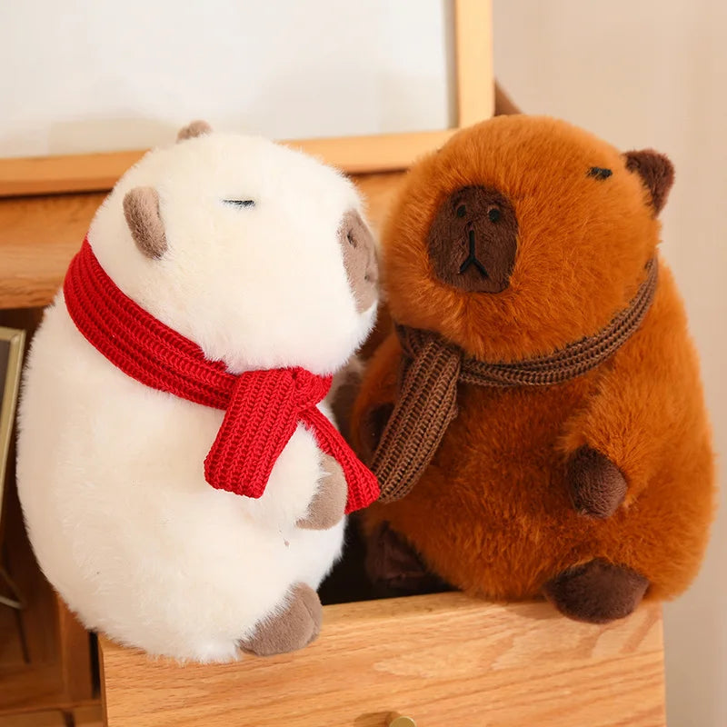 Fluffy White Brown Capybara with Scarf Plushie-Enchanted peach