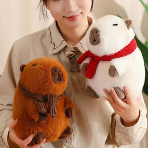 Fluffy White Brown Capybara with Scarf Plushie-Enchanted peach