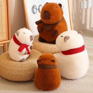 Fluffy White Brown Capybara with Scarf Plushie-Enchanted peach