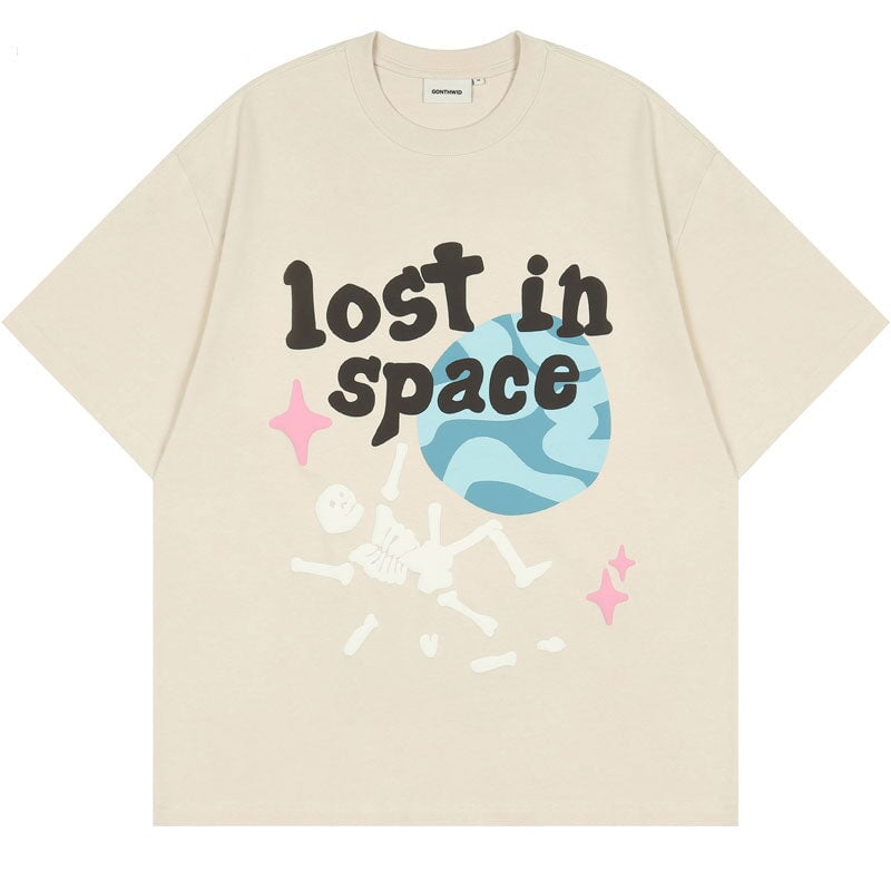 Foam Print Lost in Space Skeleton Tee-Enchanted peach