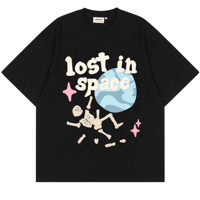 Foam Print Lost in Space Skeleton Tee-Enchanted peach