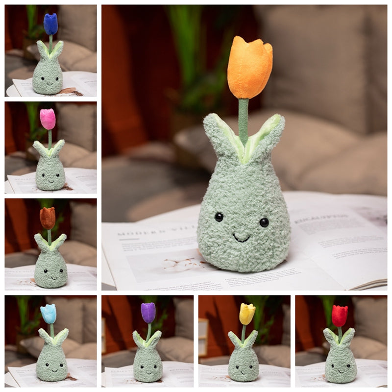 Friendly Cuddly Tulip 22cm Flower Pot Plushie Collection-Enchanted peach