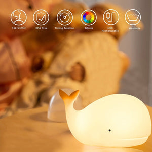 Friendly Kawaii Whale LED Night Light-Enchanted peach