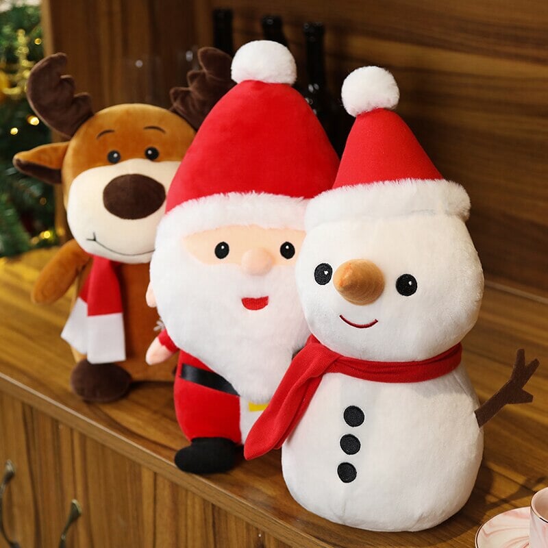 Friendly Santa Reindeer Snowman Plushies-Enchanted peach