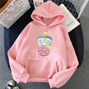 Fruity Bubble Tea Floating Pandas Unisex Hoodie-Enchanted peach