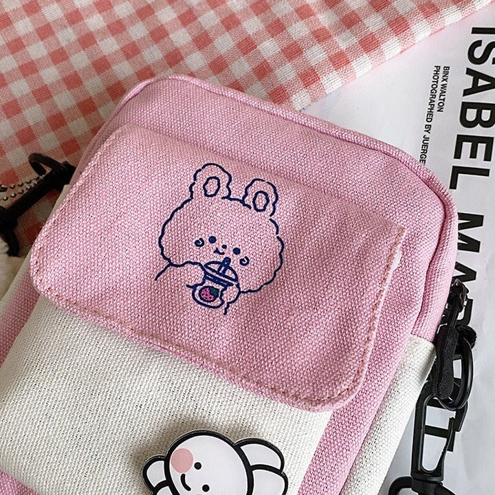 Funny Bunny Canvas Side Bag-Enchanted peach