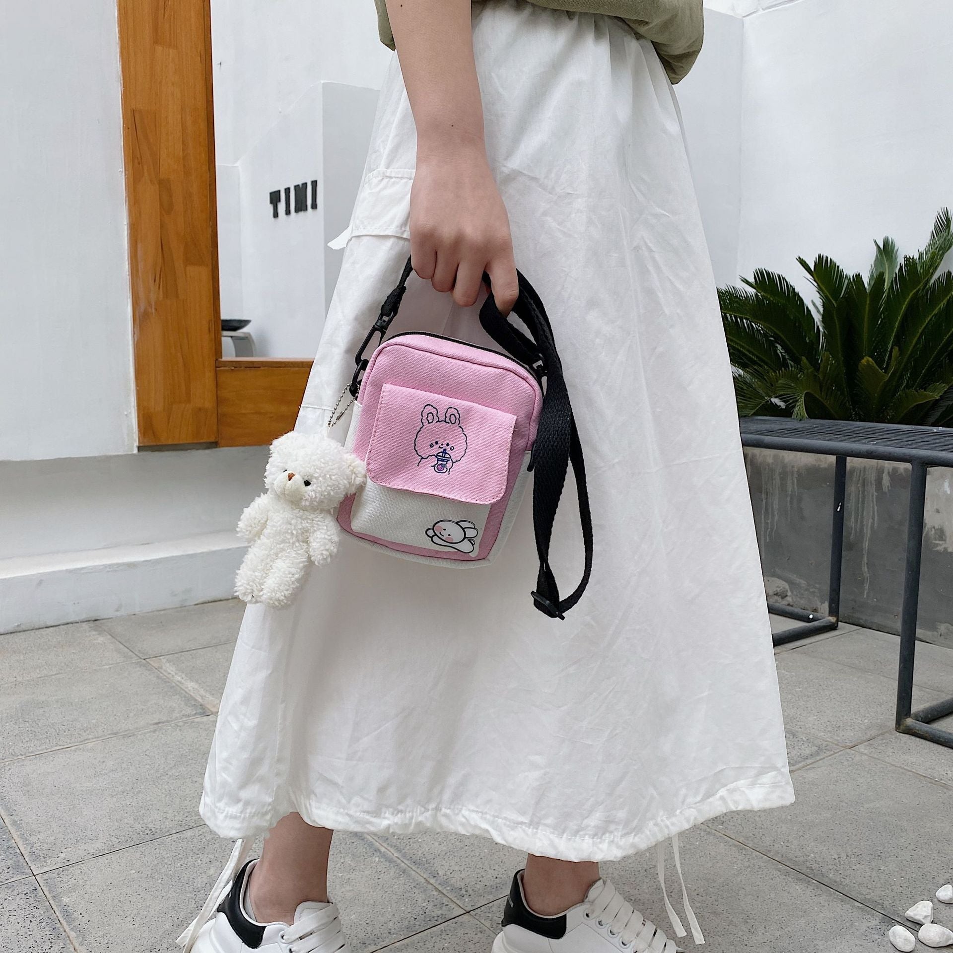 Funny Bunny Canvas Side Bag-Enchanted peach