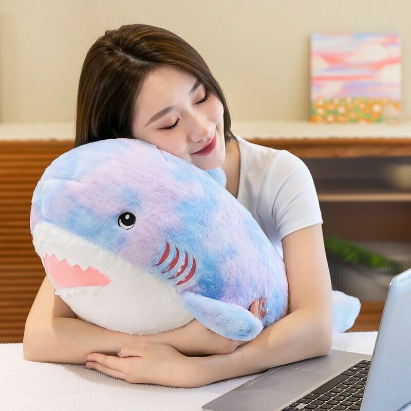 Fuzzy Rainbow Shark Plushie-Enchanted peach