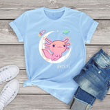 Galaxy Axolotl Landing on the Moon Cotton Tee-Enchanted peach