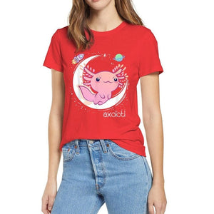 Galaxy Axolotl Landing on the Moon Cotton Tee-Enchanted peach