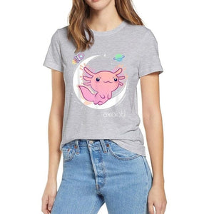 Galaxy Axolotl Landing on the Moon Cotton Tee-Enchanted peach