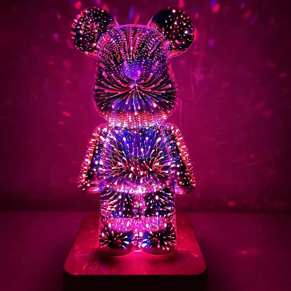 Galaxy Fireworks Standing Bear Night Light-Enchanted peach