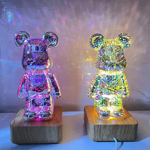 Galaxy Fireworks Standing Bear Night Light-Enchanted peach