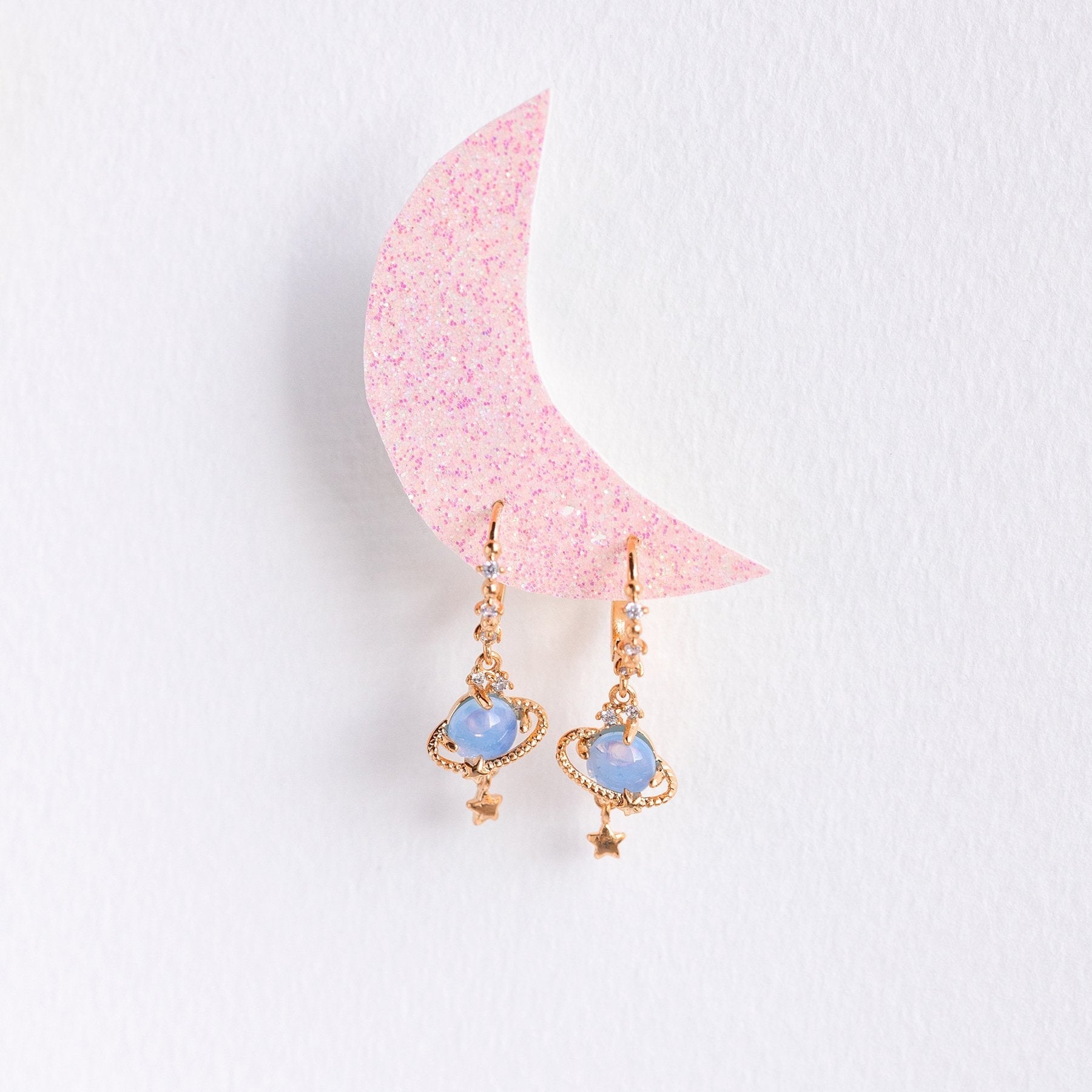 Galaxy Hanging Neptune Gold-Plated Stud Earrings-Enchanted peach