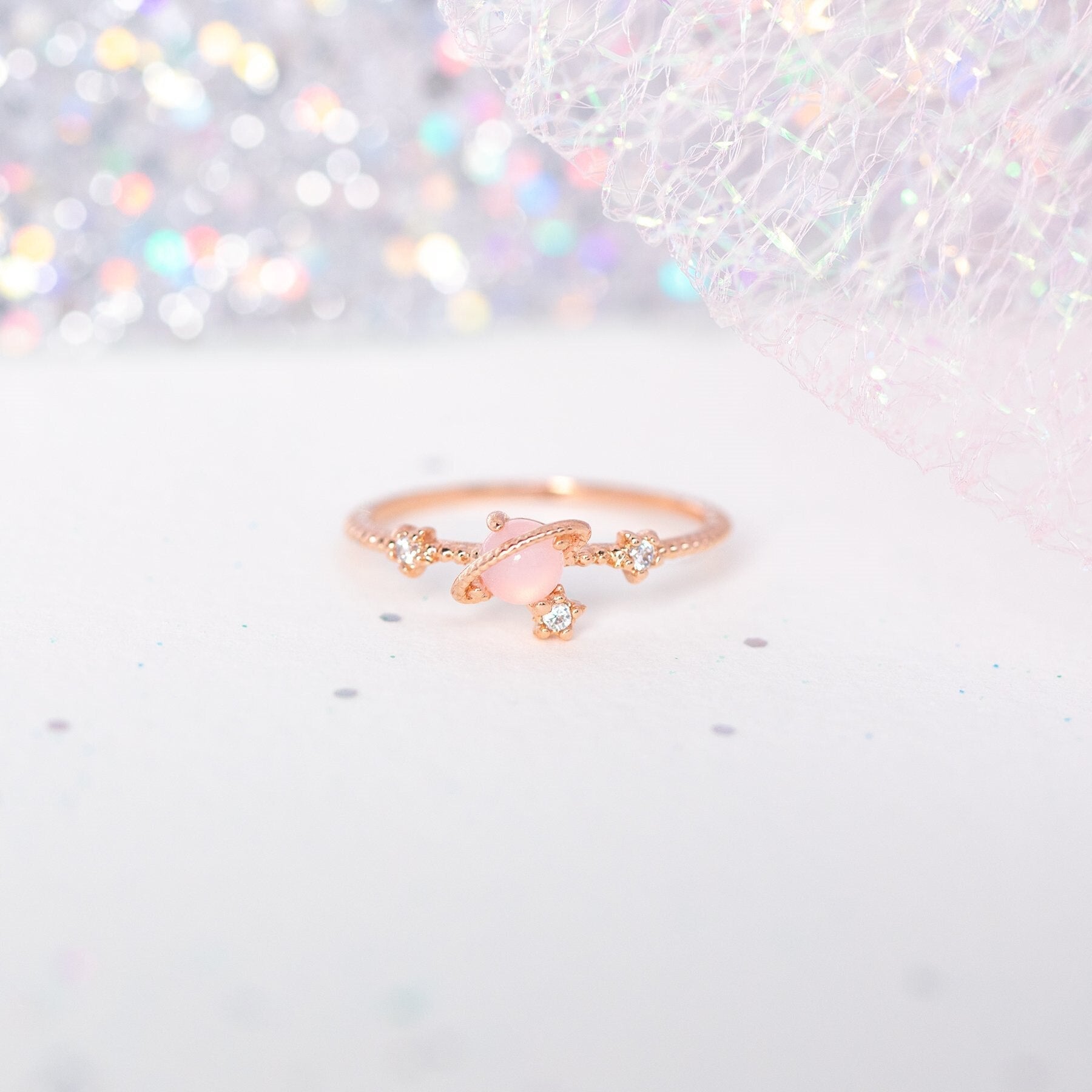 Galaxy Pink Planet Gold-plated Ring-Enchanted peach