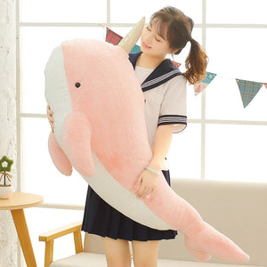 Giant Blue Pink Narwhal Plushies-Enchanted peach