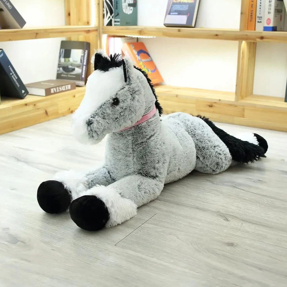 Giant Fluffy Brown Gray Horse Plushie-Enchanted peach