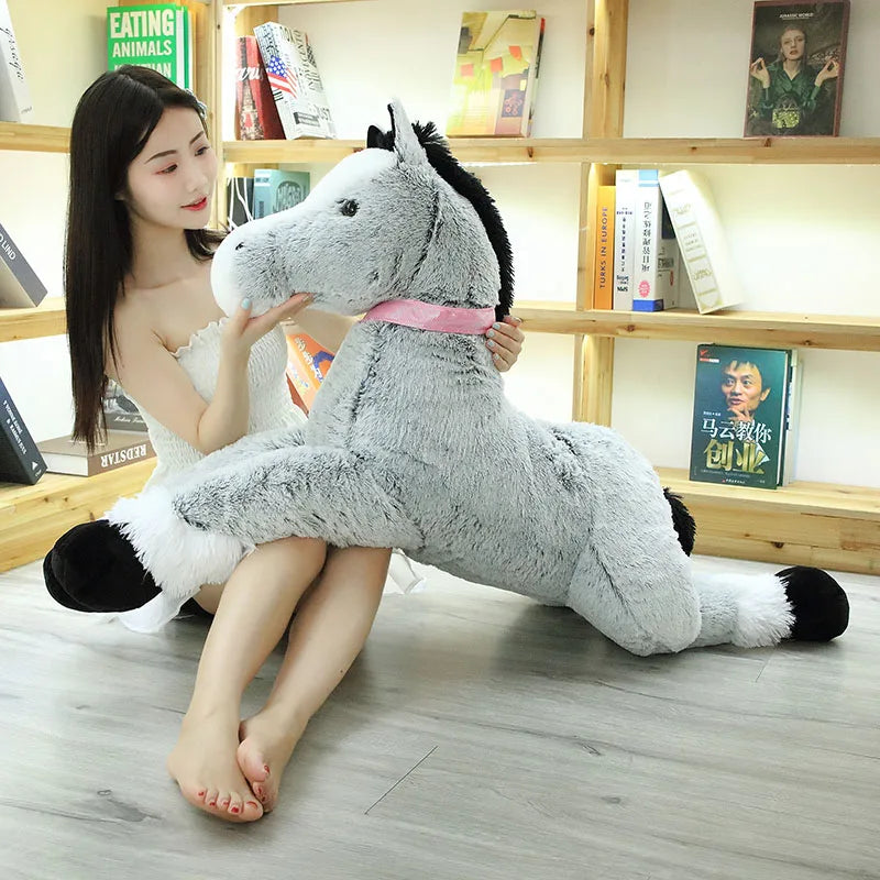 Giant Fluffy Brown Gray Horse Plushie-Enchanted peach