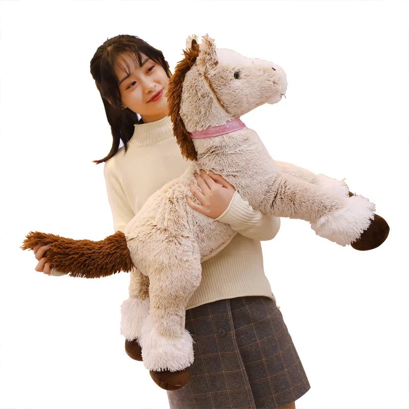 Giant Fluffy Brown Gray Horse Plushie-Enchanted peach