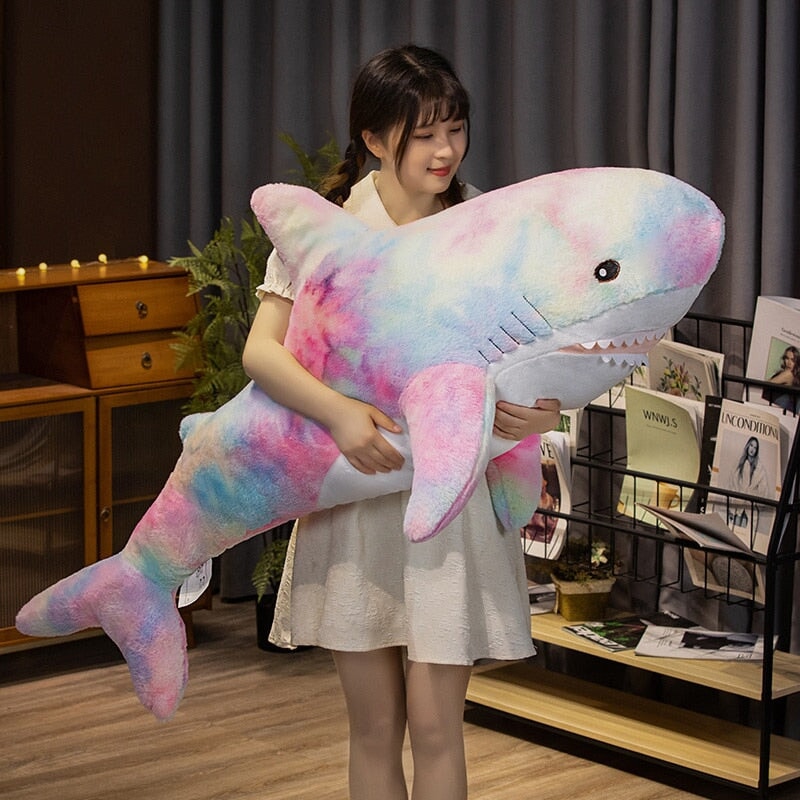 Giant Fuzzy Galaxy Shark Plushies-Enchanted peach