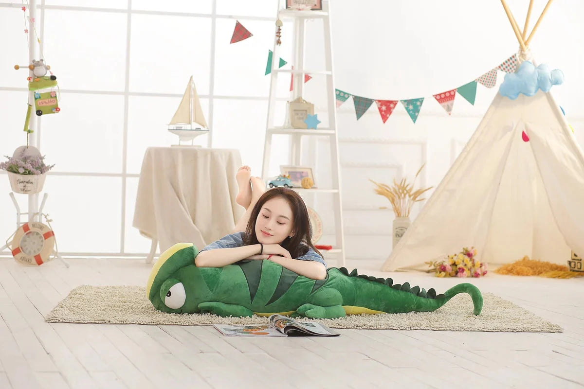 Giant Green Lizard Chameleon Plushie-Enchanted peach