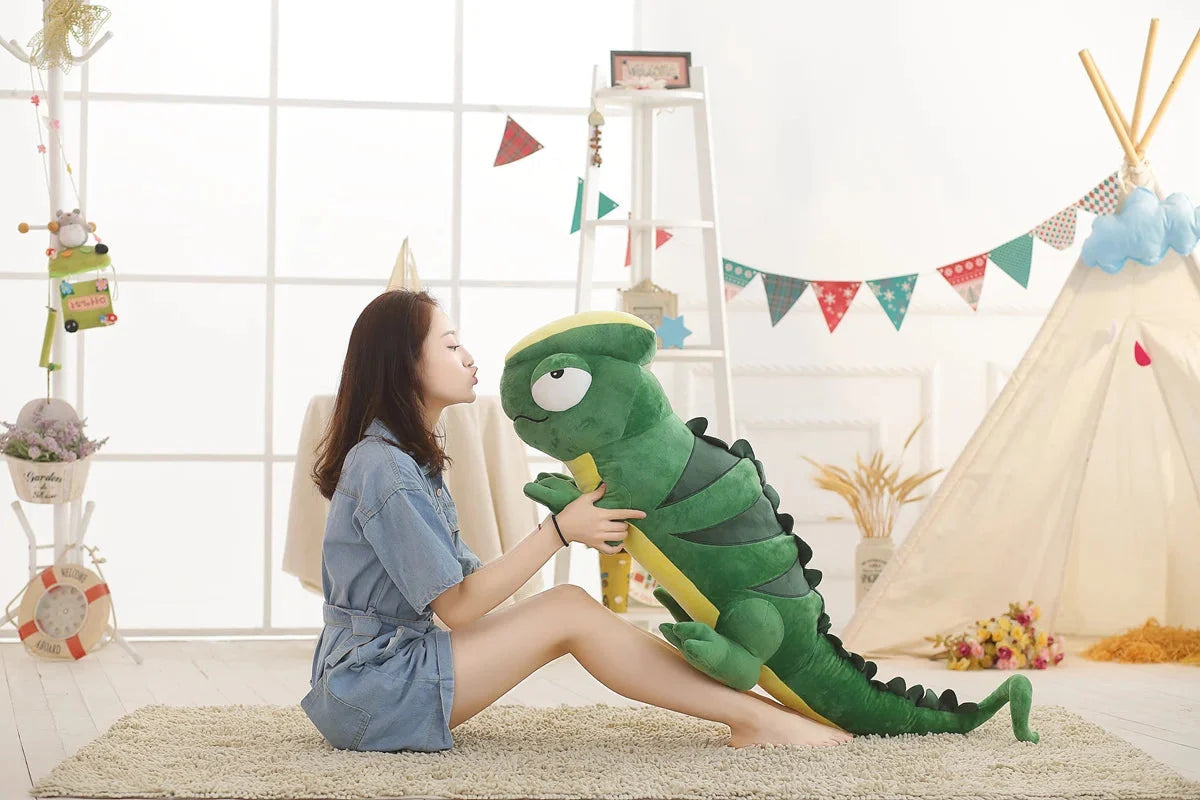 Giant Green Lizard Chameleon Plushie-Enchanted peach