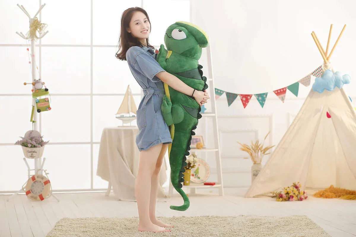 Giant Green Lizard Chameleon Plushie-Enchanted peach