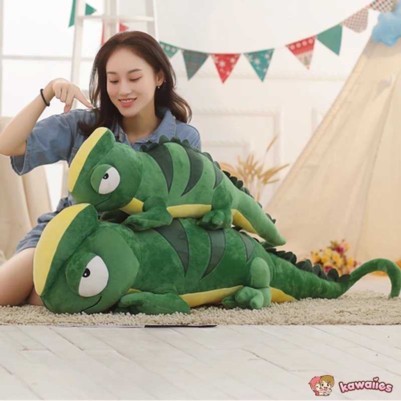 Giant Green Lizard Chameleon Plushie-Enchanted peach