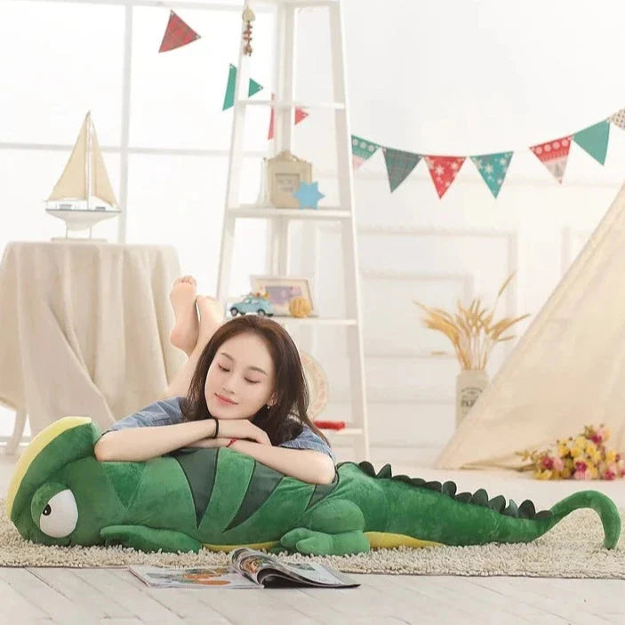 Giant Green Lizard Chameleon Plushie-Enchanted peach