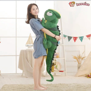 Giant Green Lizard Chameleon Plushie-Enchanted peach