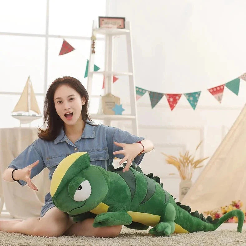 Giant Green Lizard Chameleon Plushie-Enchanted peach