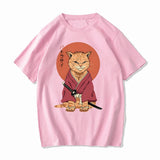 Ginger Samurai Cat Sun Unisex Tee-Enchanted peach