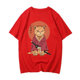 Ginger Samurai Cat Sun Unisex Tee-Enchanted peach